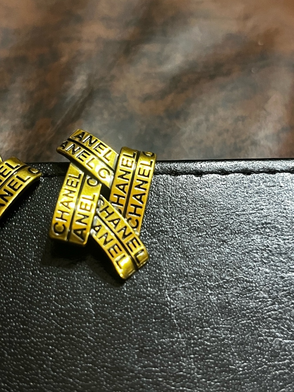 Double C Designer Brushed Gold Spell Out Earrings - Picture 4 of 6